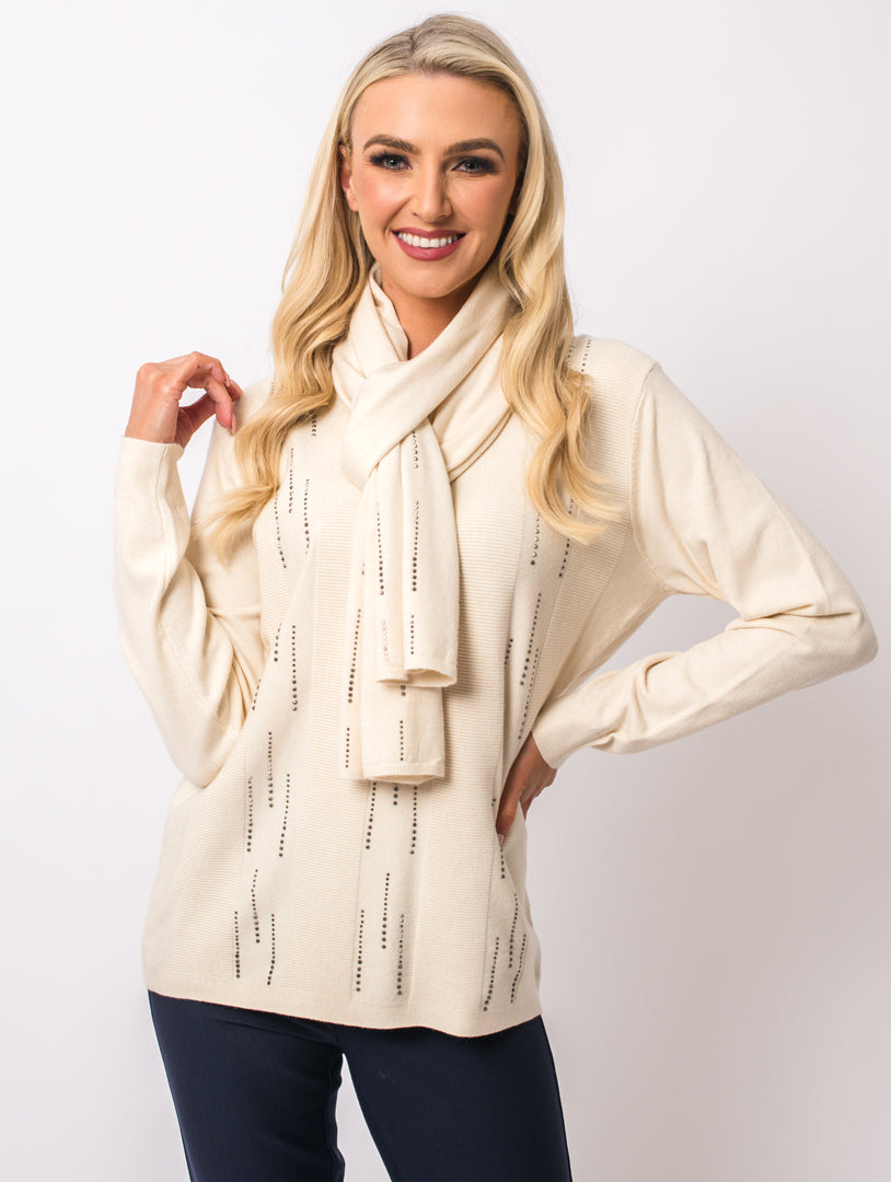 Diamonte Scarf Knit - Cream