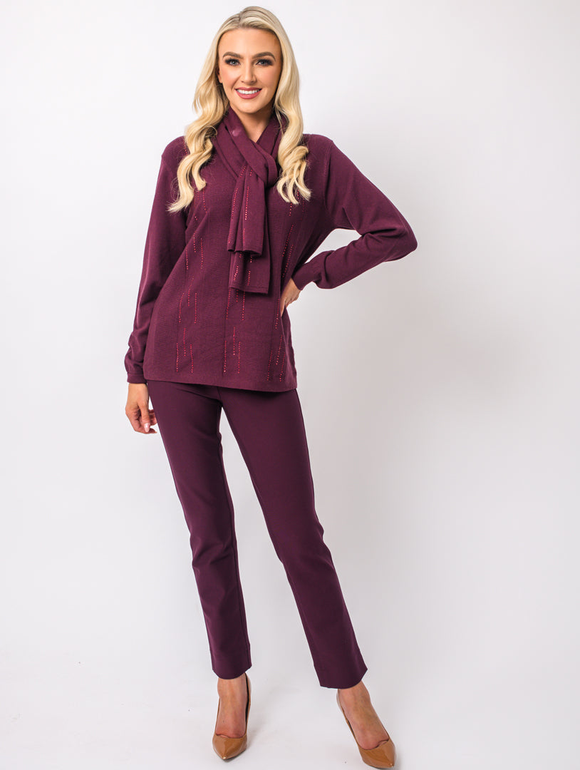 Diamonte Scarf Knit - Wine