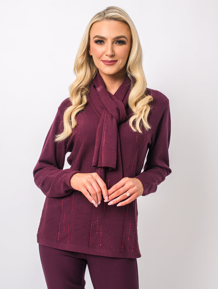 Diamonte Scarf Knit - Wine
