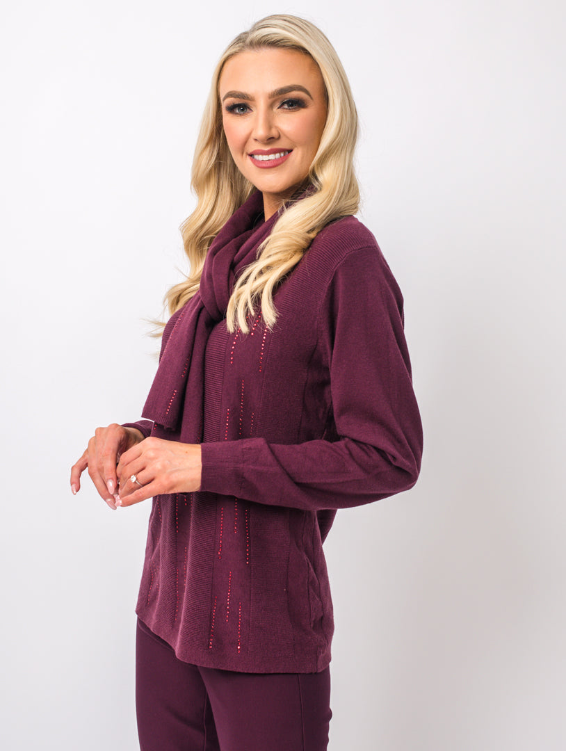 Diamonte Scarf Knit - Wine