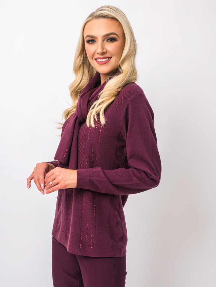 Diamonte Scarf Knit - Wine