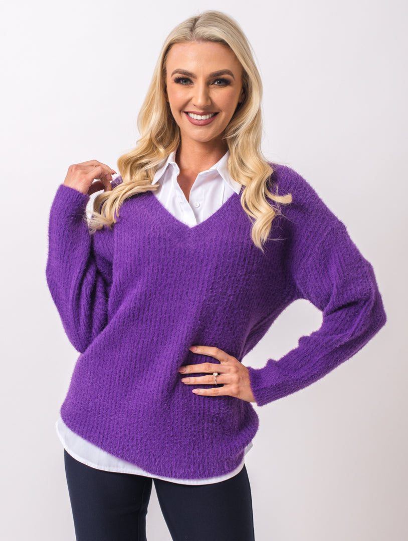 V Neck Knit - Purple
