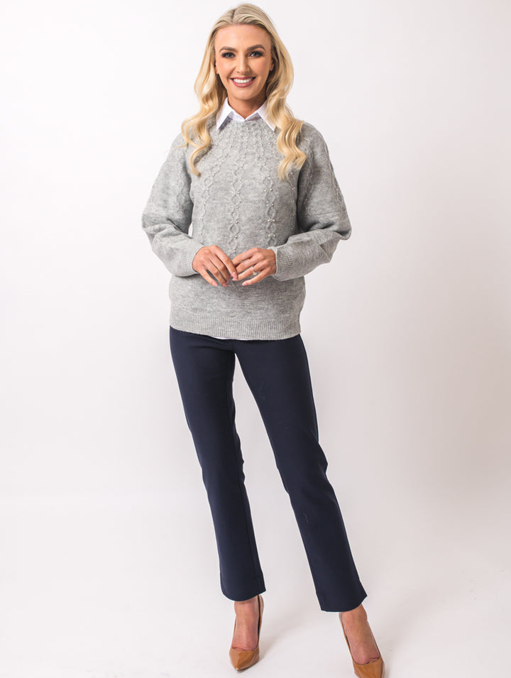 Cable Pearl Knit - Silver Grey
