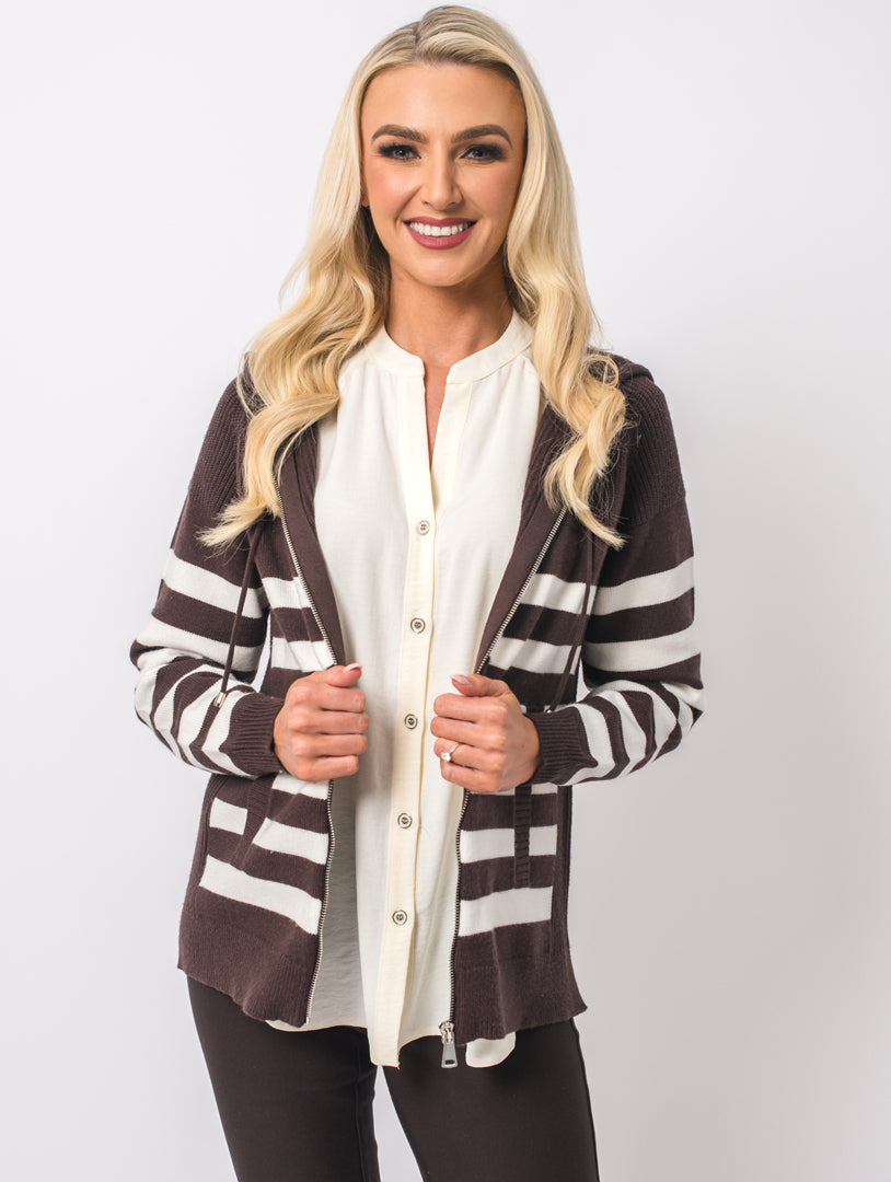 Striped Zip Knit - Chocolate
