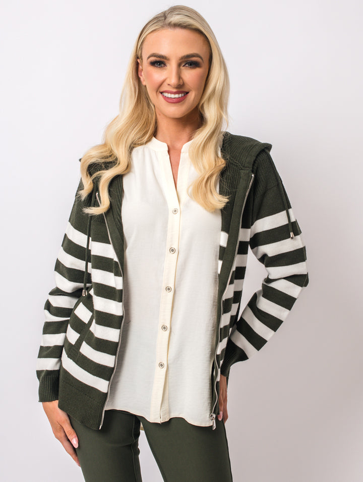 Striped Zip Knit - Khaki