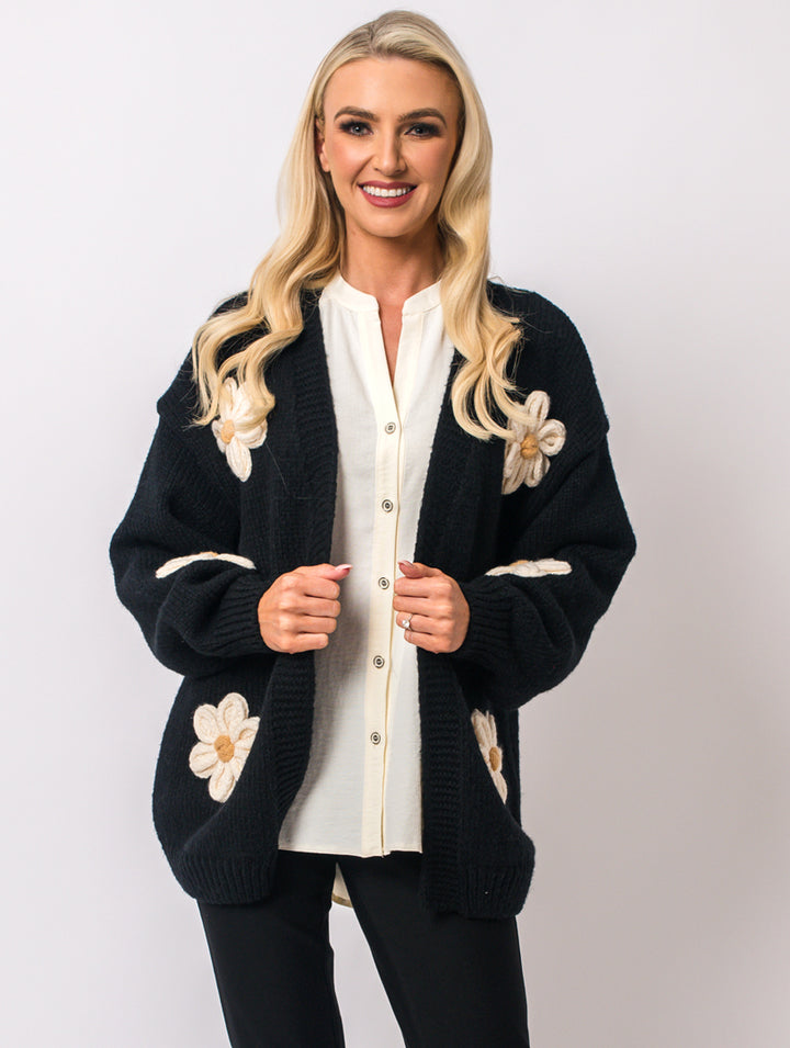 Large Flower Cardigan - Black