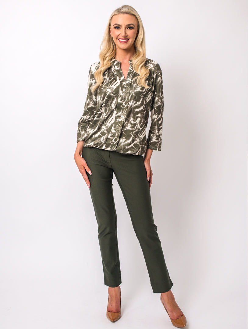 Stand Collar Blouse - Khaki