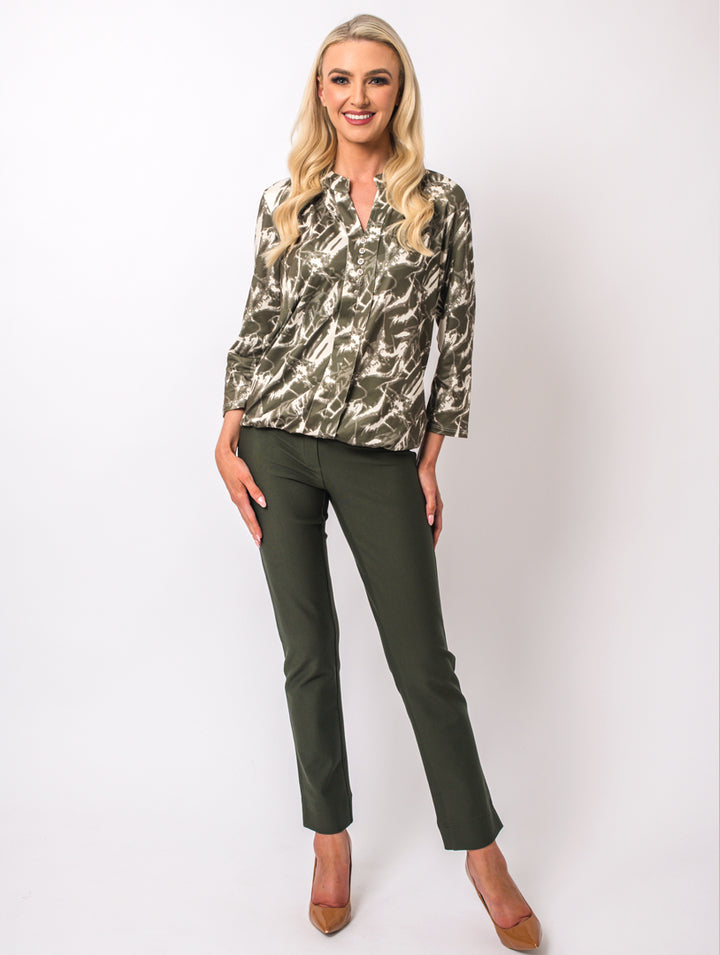 Stand Collar Blouse - Khaki