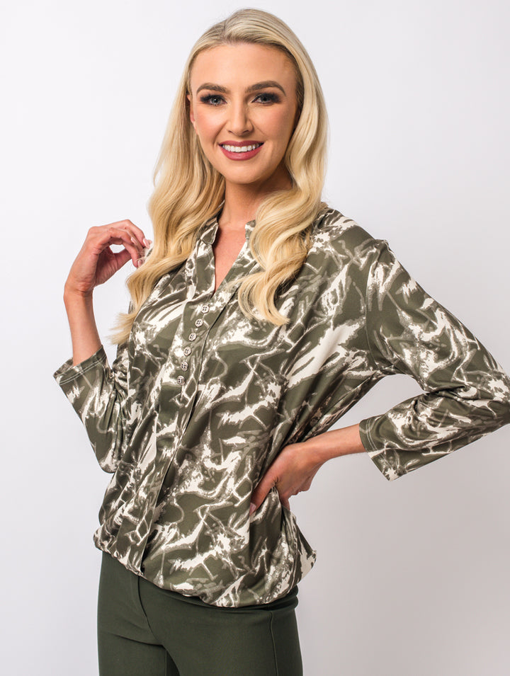 Stand Collar Blouse - Khaki