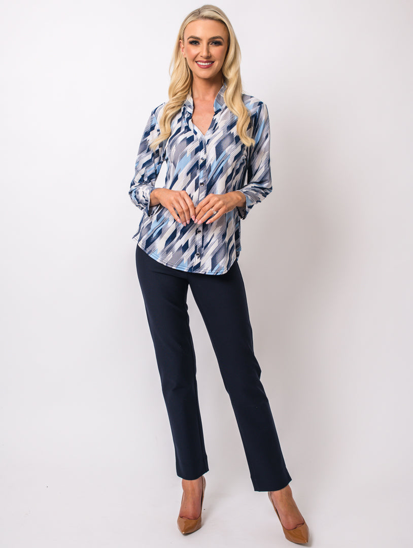 Stand Collar Top - Blue/Navy