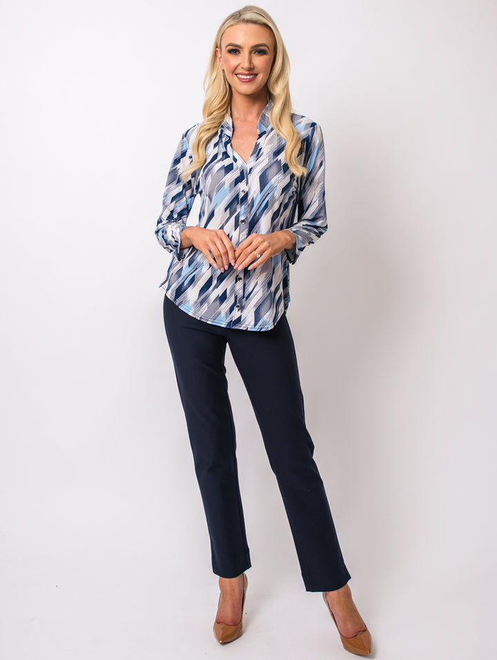 Stand Collar Top - Blue/Navy