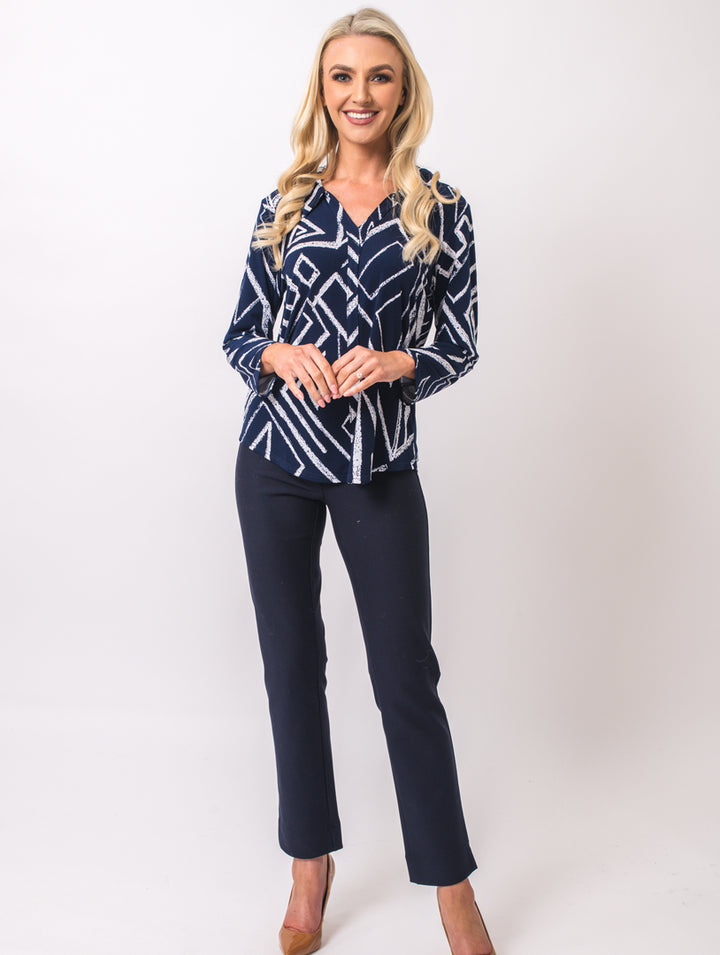 Revere Collar Top - Navy/White