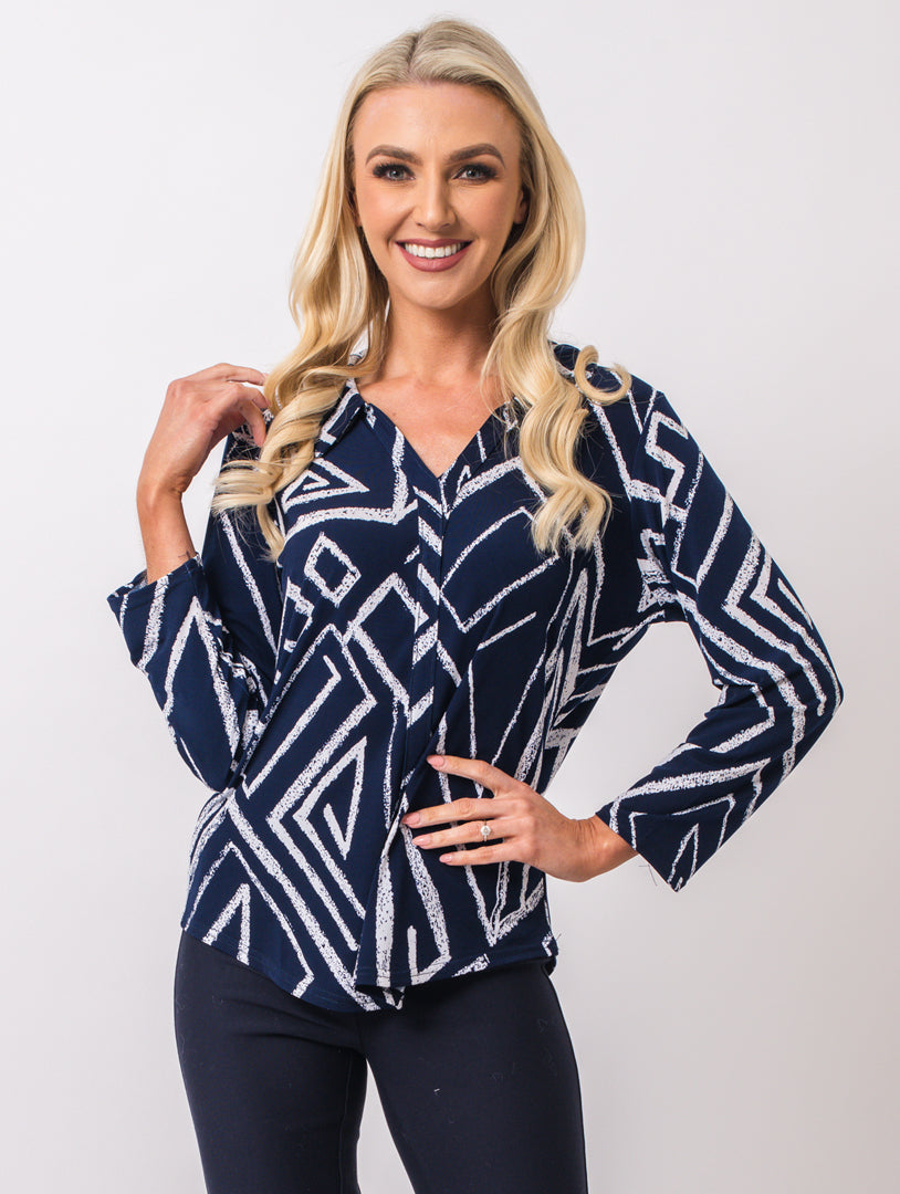 Revere Collar Top - Navy/White