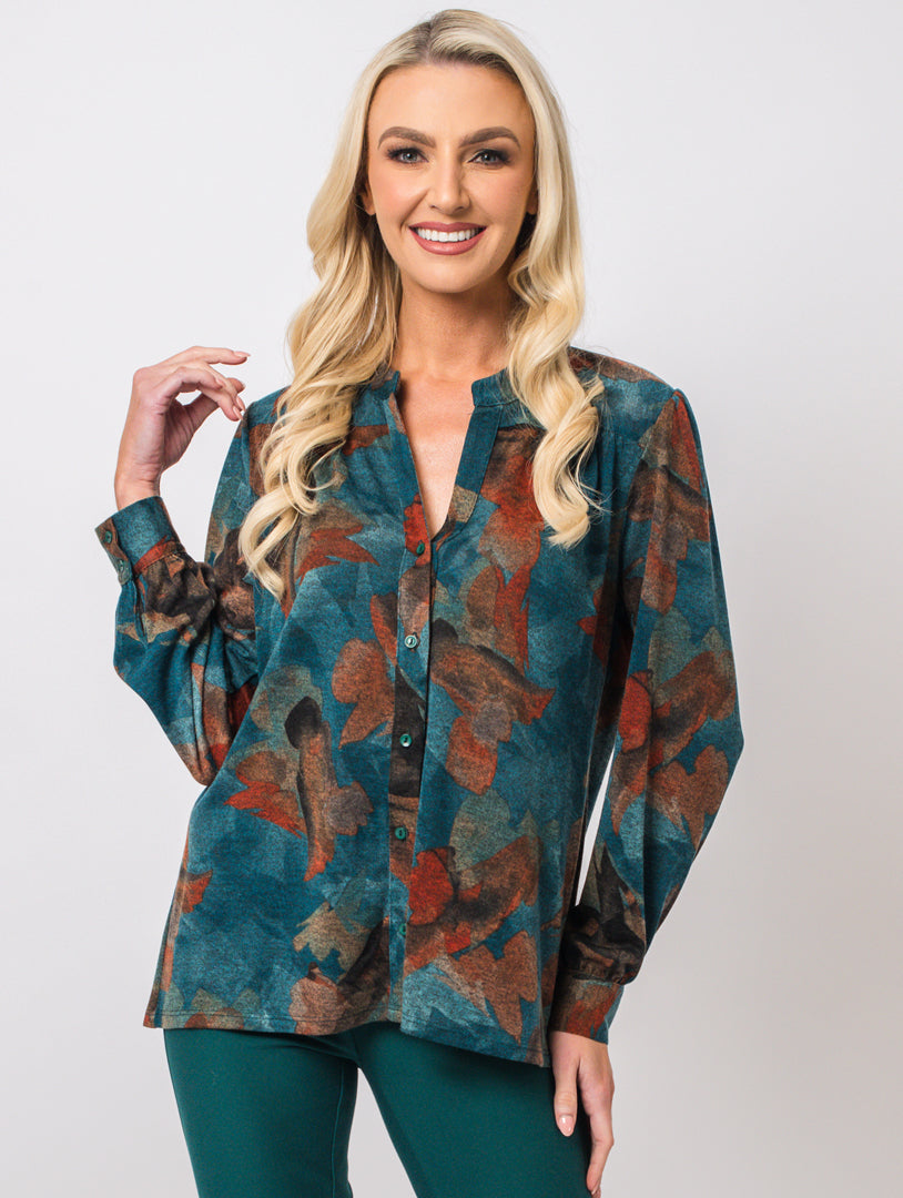 Stand Collar Top - Teal