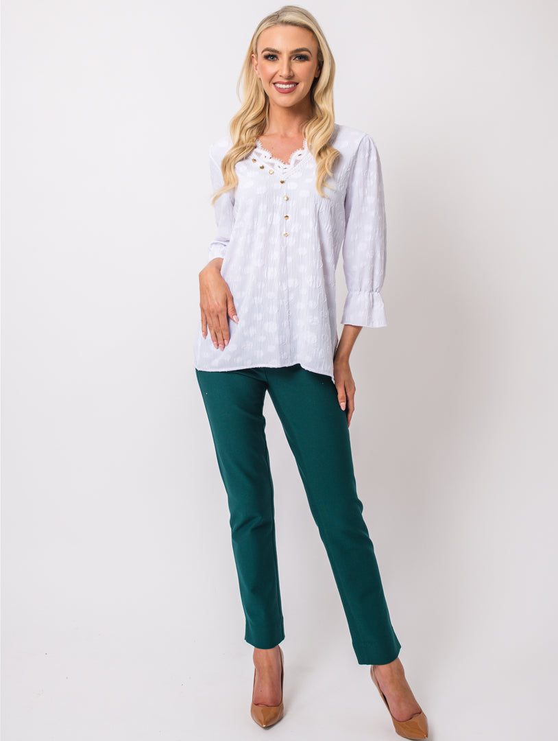 V Lace Blouse - Optic White