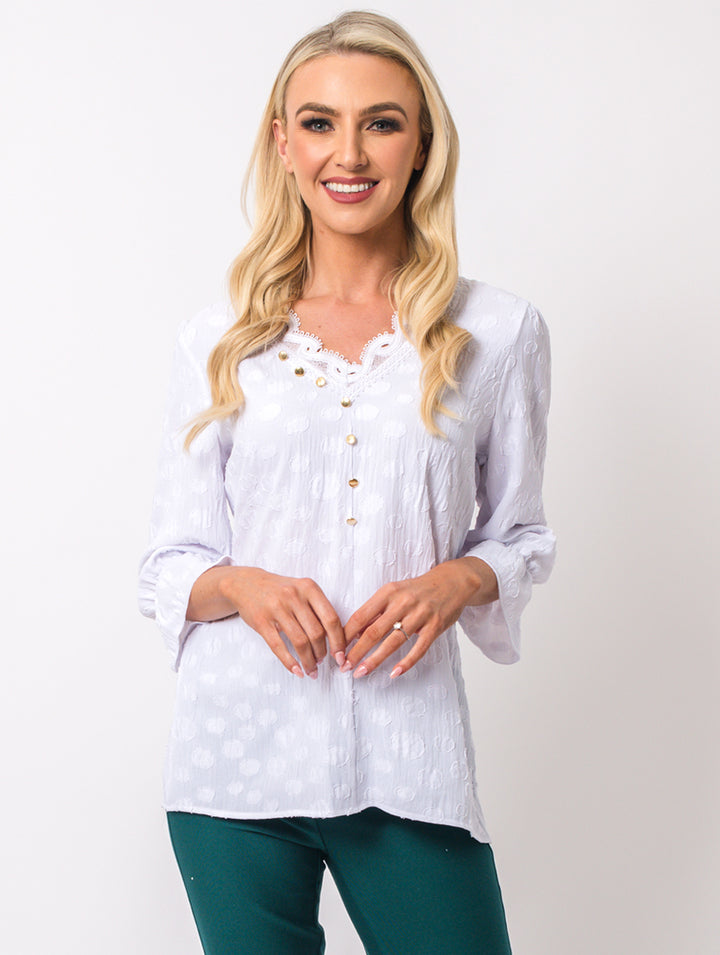 V Lace Blouse - Optic White