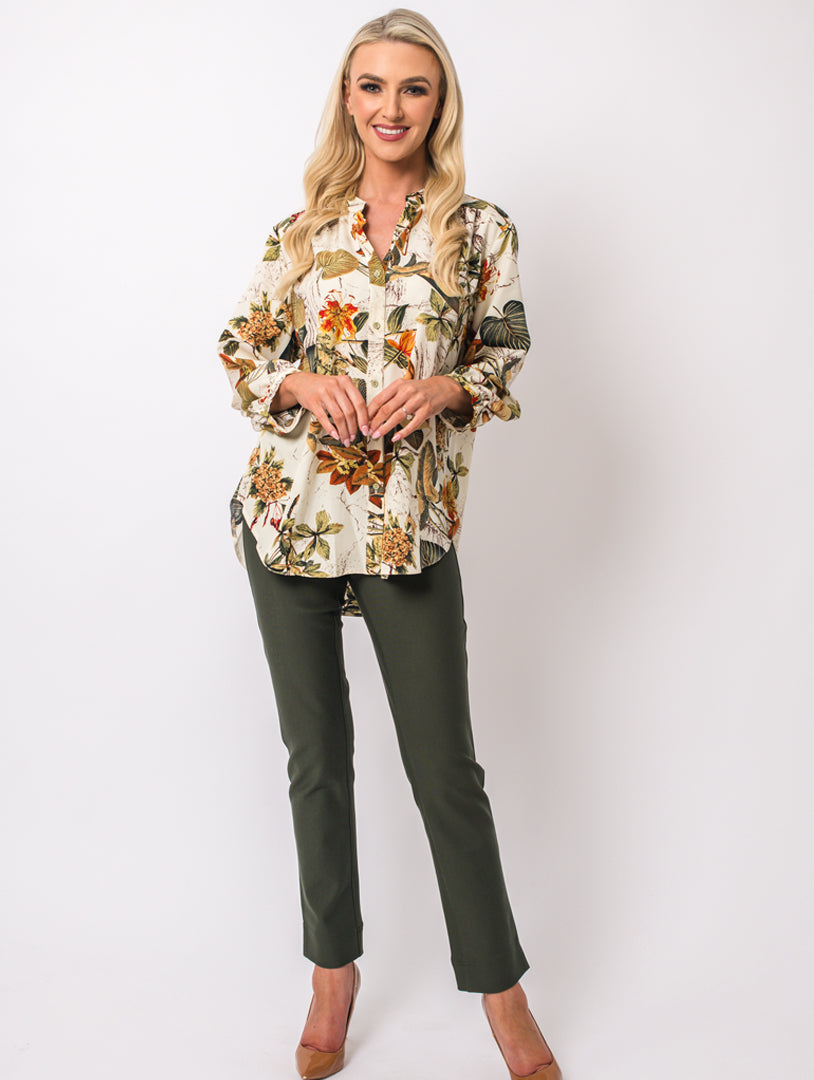 Revere Collar Blouse - Olive Multi