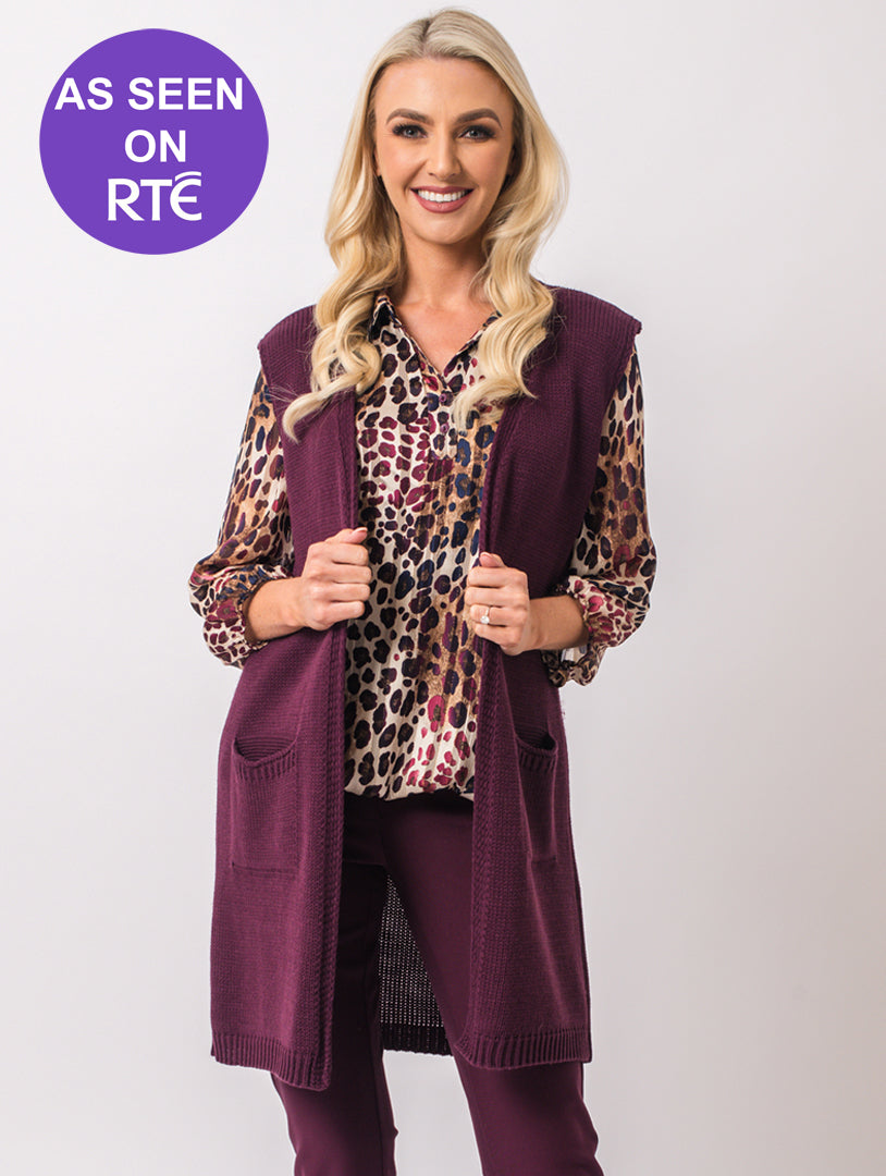 Sleeveless Cardigan - Wine