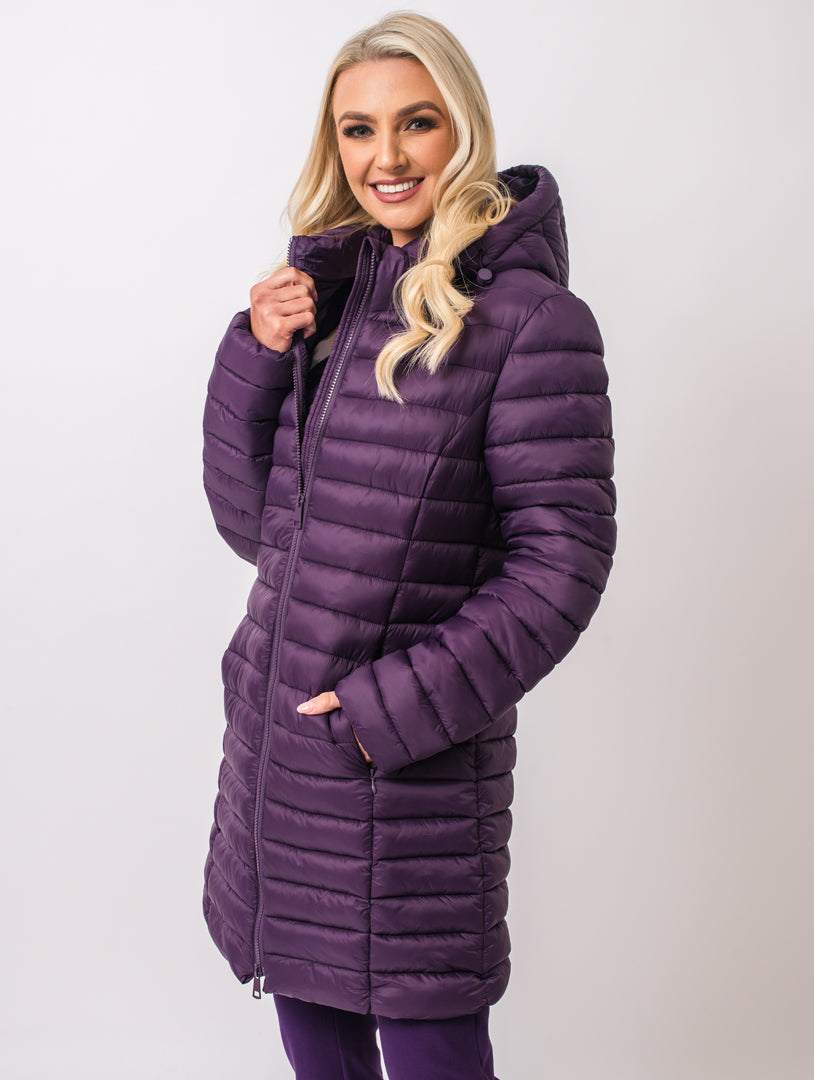 Luxury Hooded Coat - Damson