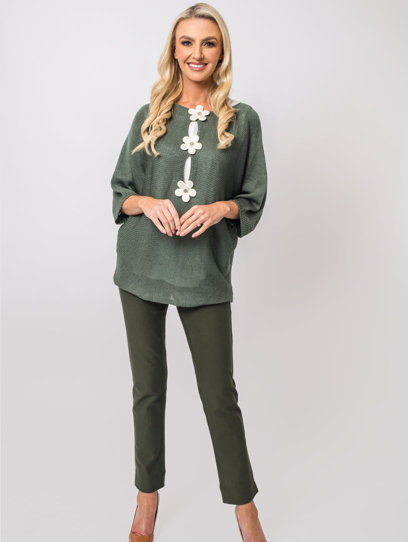 Flower Back Top - Khaki