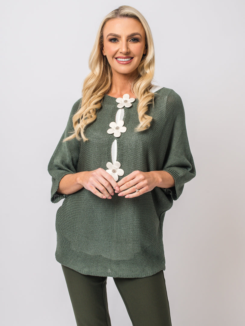 Flower Back Top - Khaki