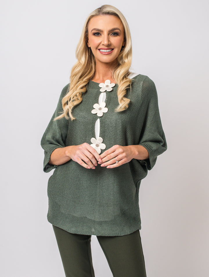 Flower Back Top - Khaki