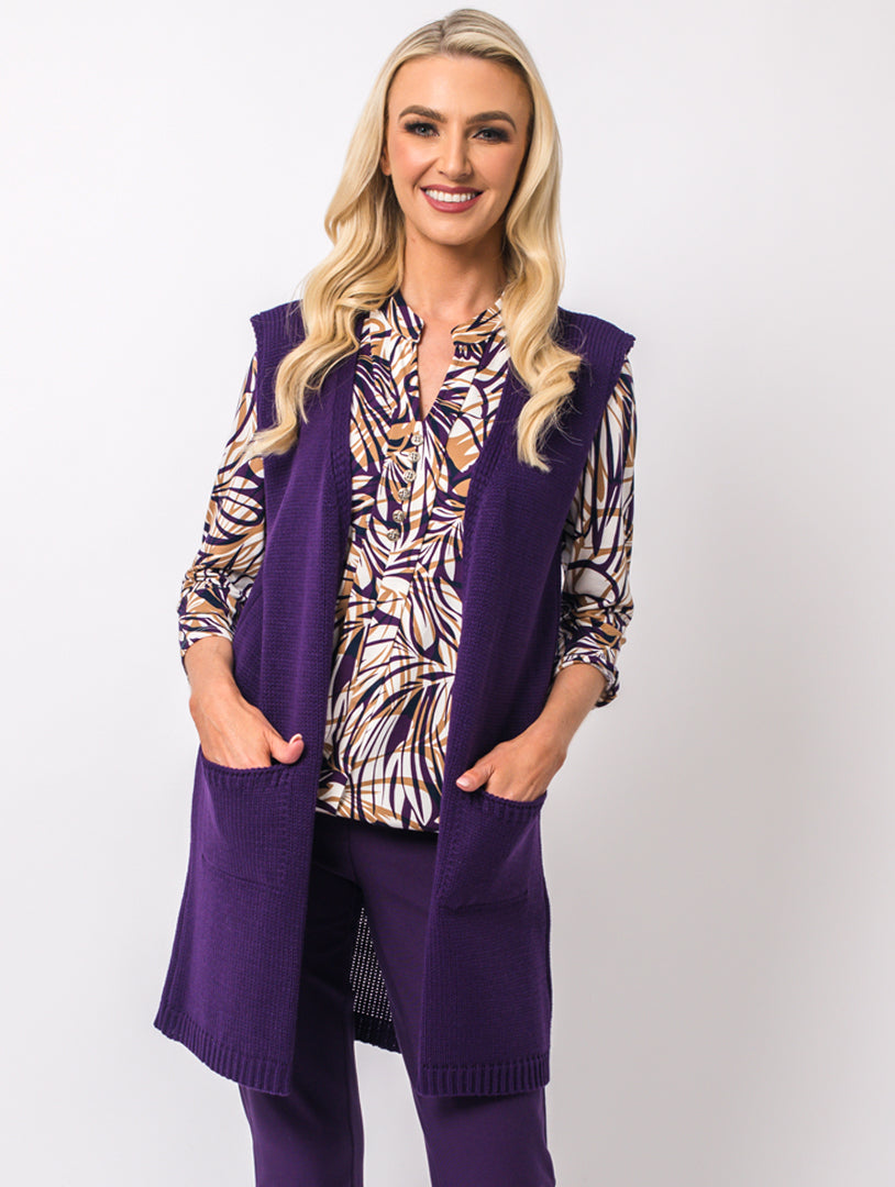 Sleeveless Cardigan - Damson