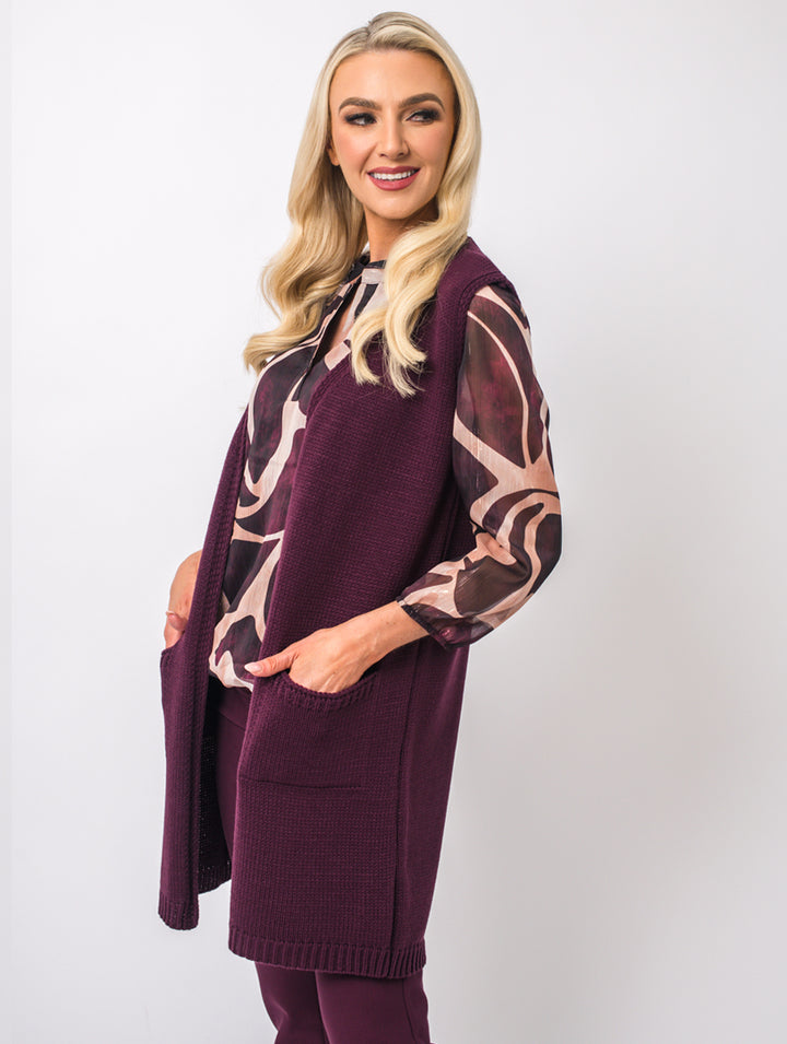 Sleeveless Cardigan - Wine