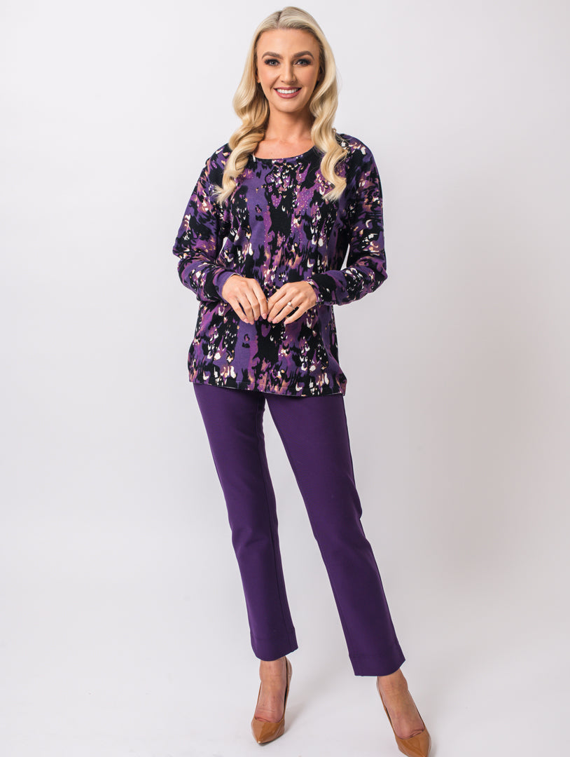 Luxury Print Knit - Damson Multi