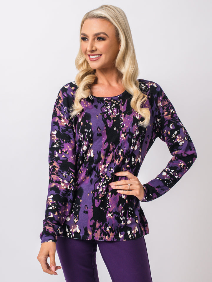 Luxury Print Knit - Damson Multi