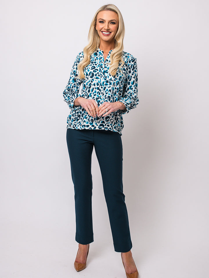 Stand Collar Blouse - Peacock