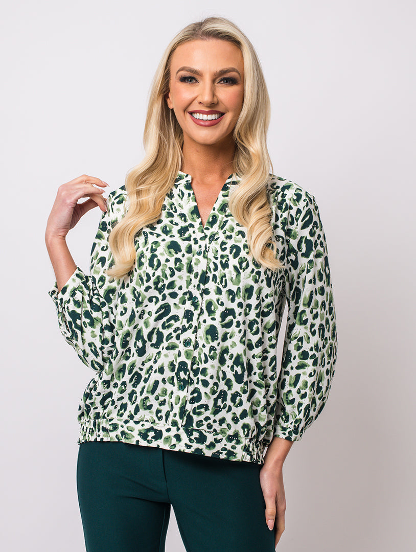 Stand Collar Blouse - Pine