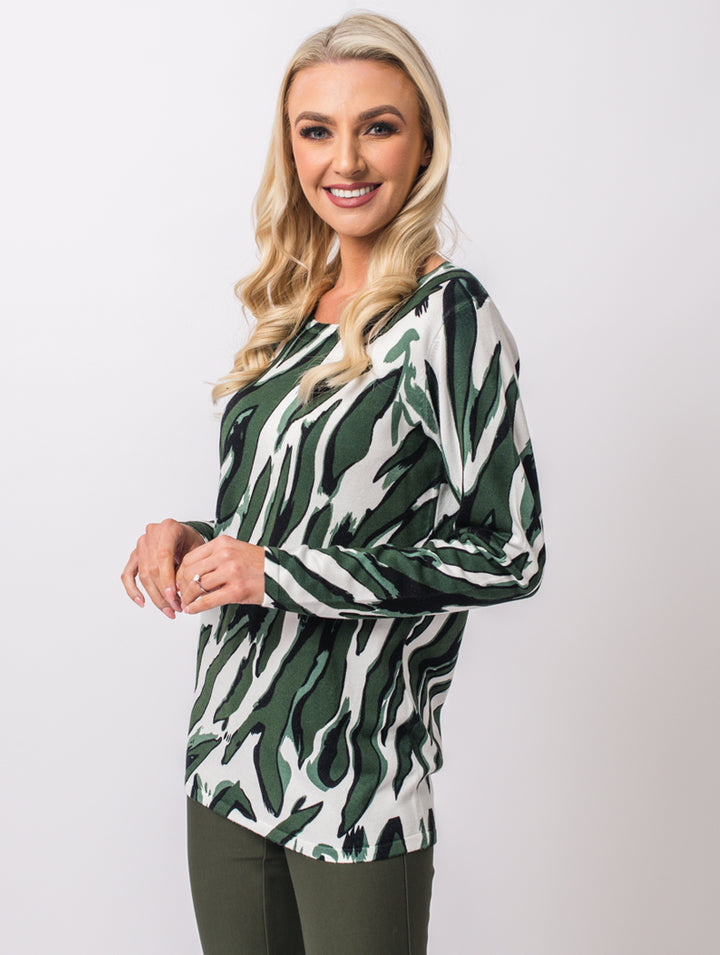 Zebra Printed Jumper - Olive Multi