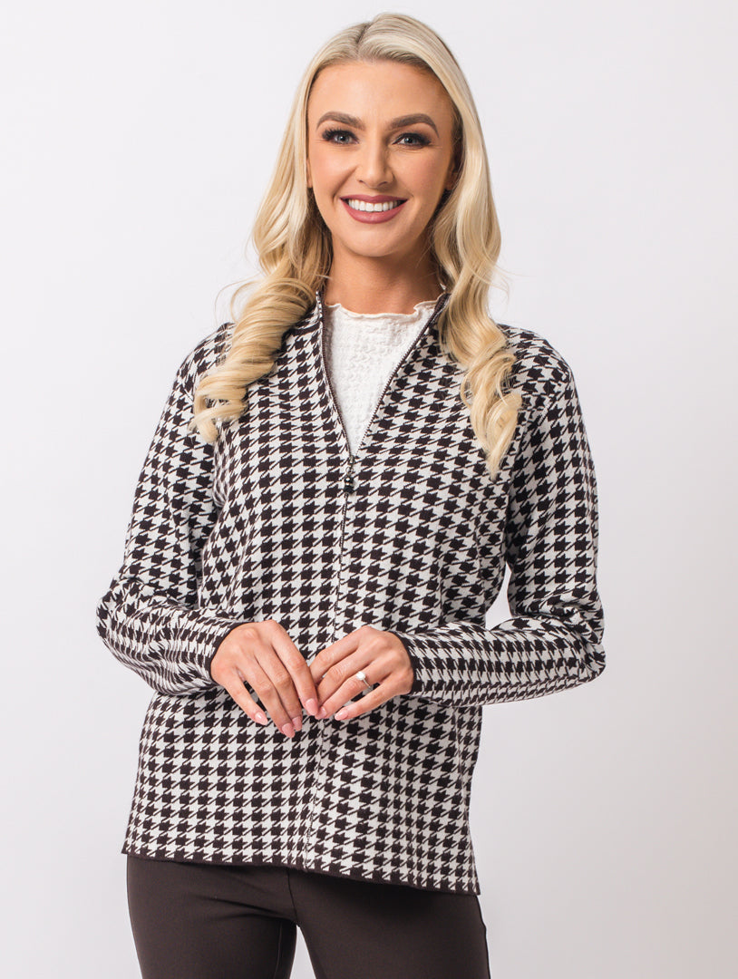 Zip Cardigan - Chocolate Multi