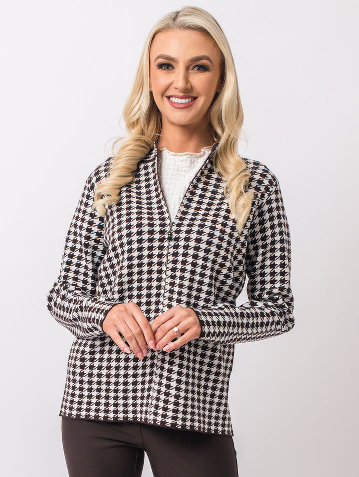 Zip Cardigan - Chocolate Multi