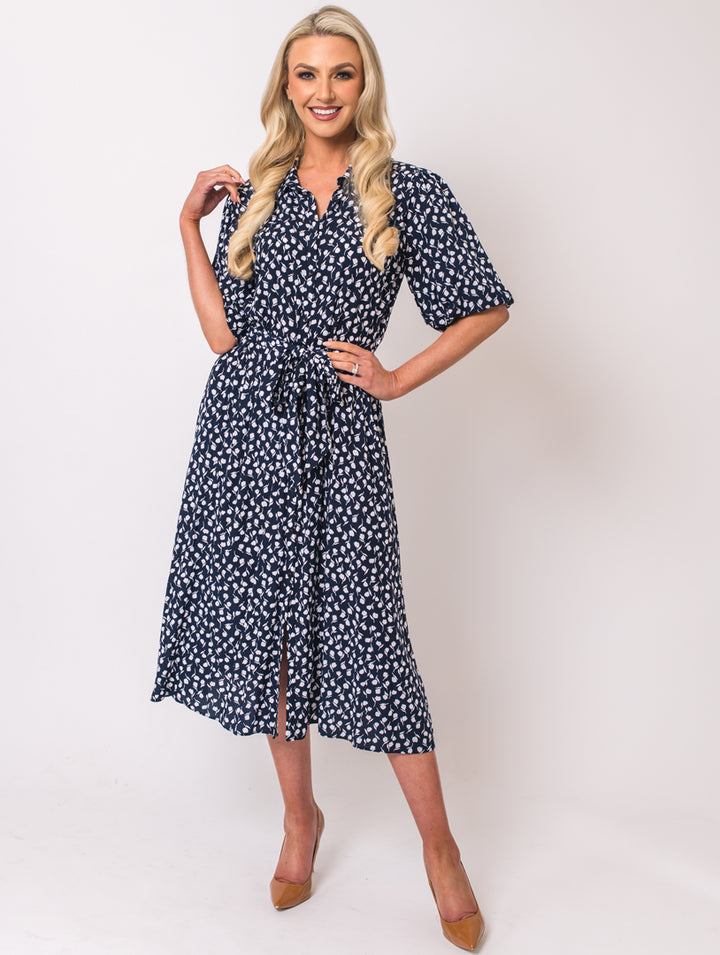 Puff Sleeve Dress - Navy
