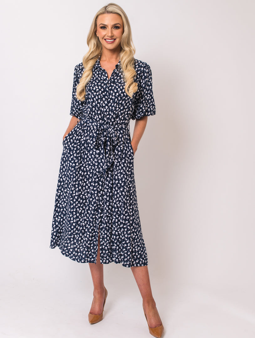 Puff Sleeve Dress - Navy