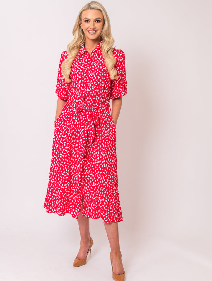 Puff Sleeve Dress - Red