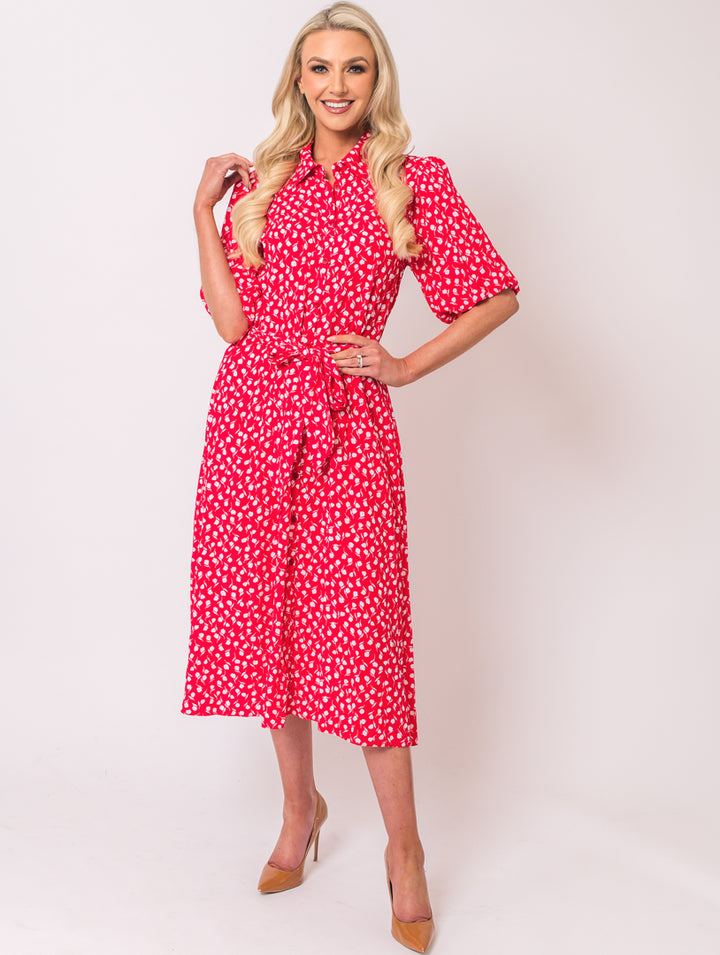 Puff Sleeve Dress - Red