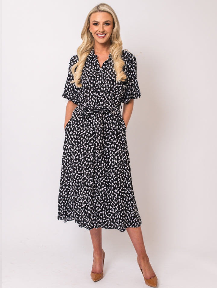 Puff Sleeve Dress - Black