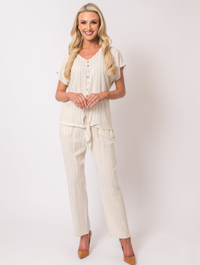 25" Stripe Trousers - Beige