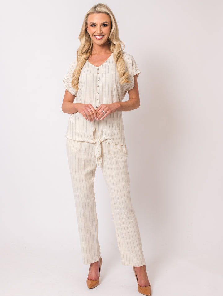 25" Stripe Trousers - Beige