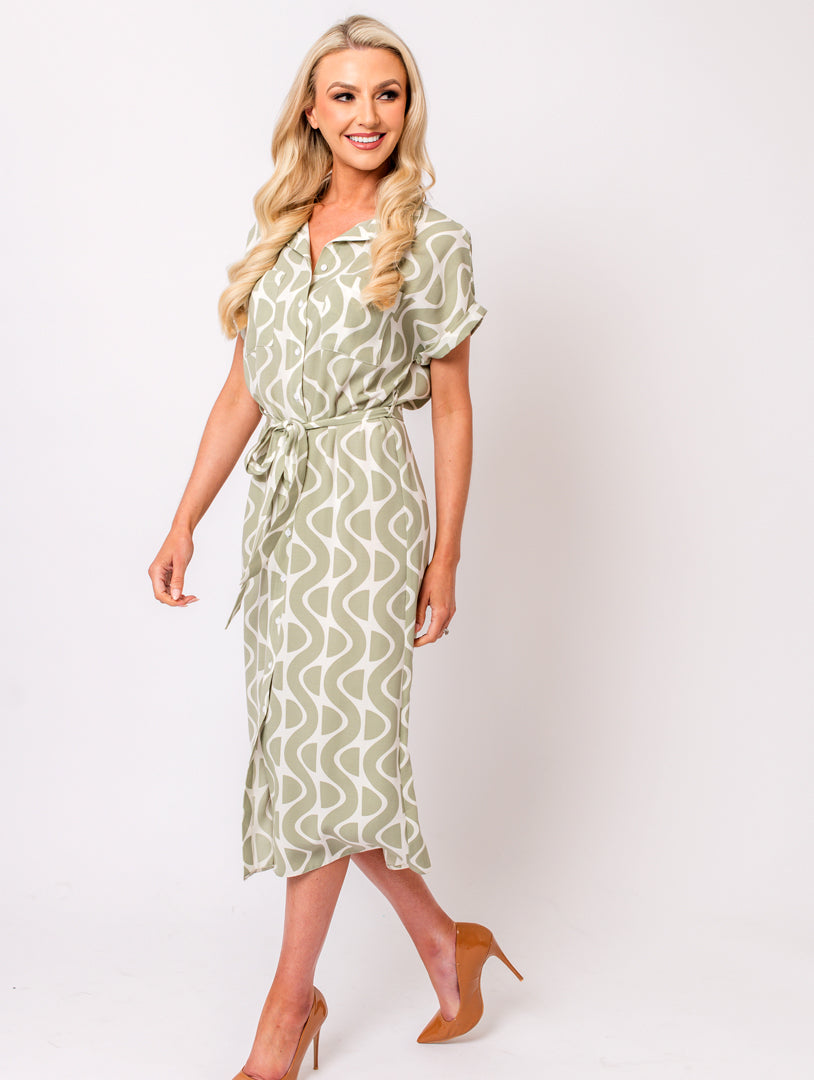 Sleeveless Dress - Khaki/Ivory