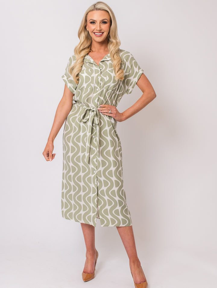 Sleeveless Dress - Khaki/Ivory