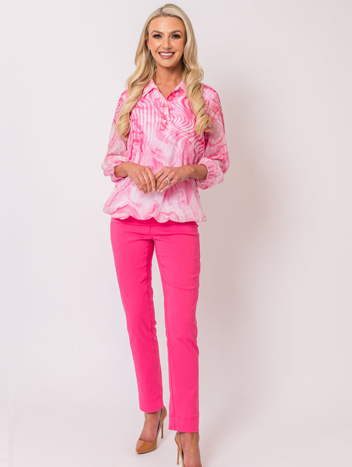 Lined Collar Blouse - Pink