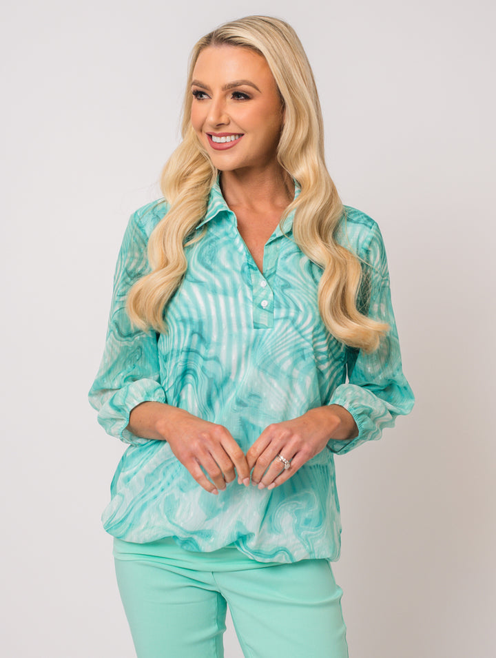 Lined Collar Blouse - Mint