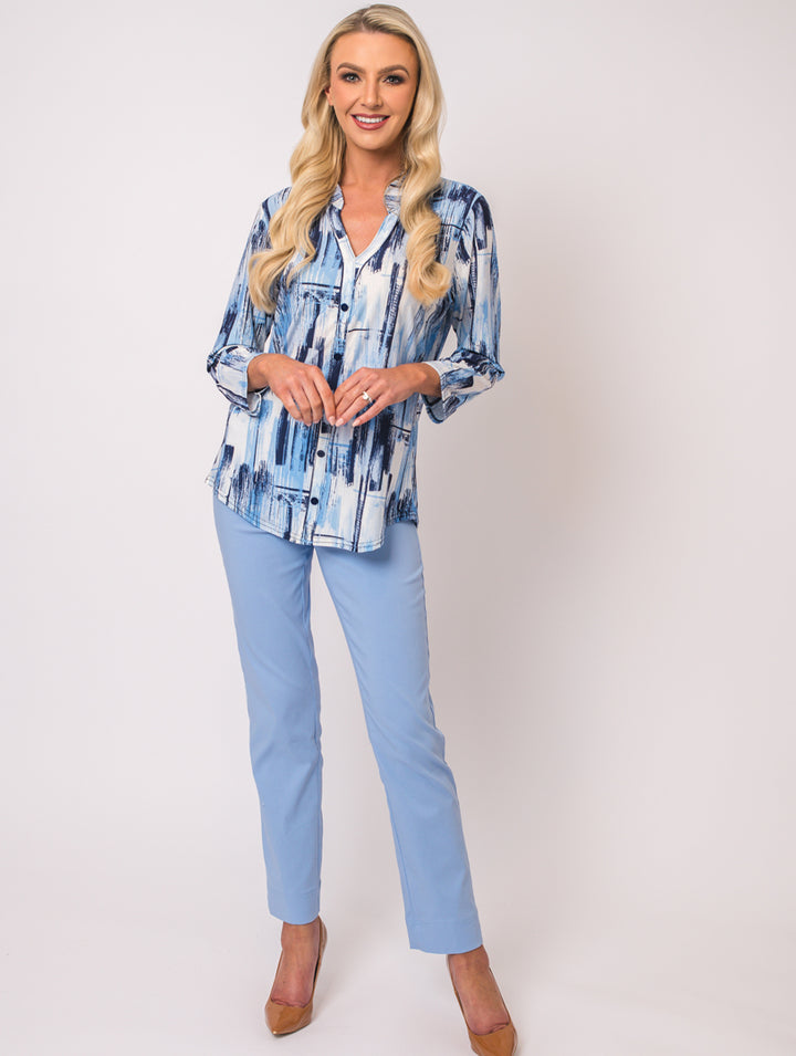 Stand Collar Top - Navy/Blue