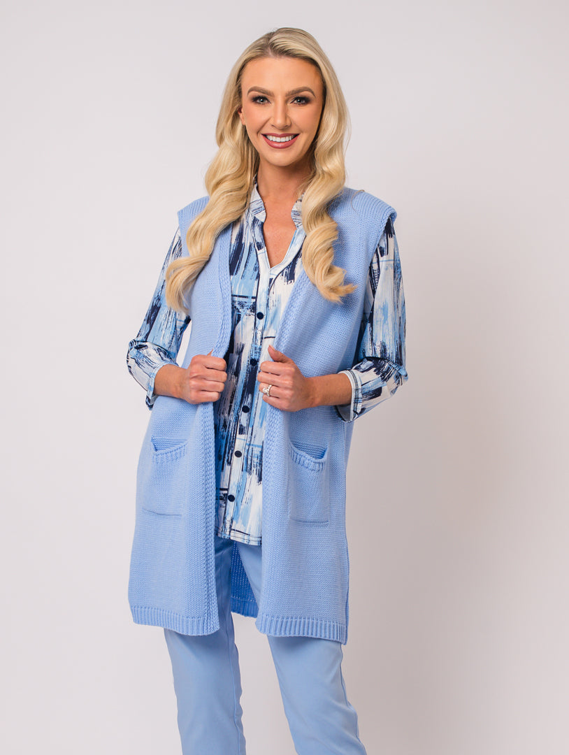 Stand Collar Top - Navy/Blue