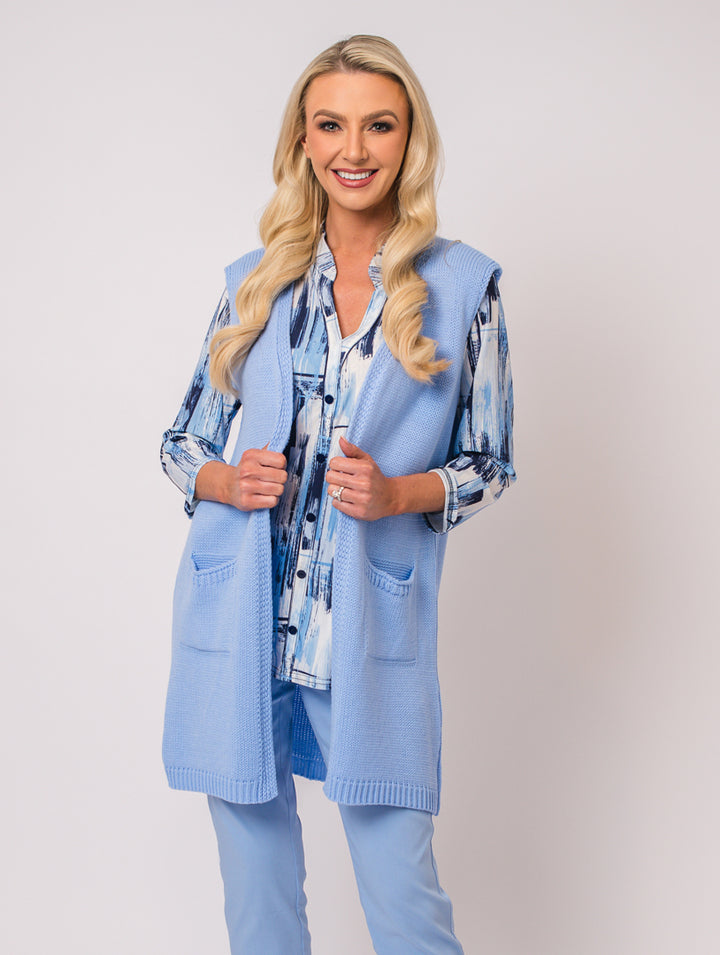 Stand Collar Top - Navy/Blue