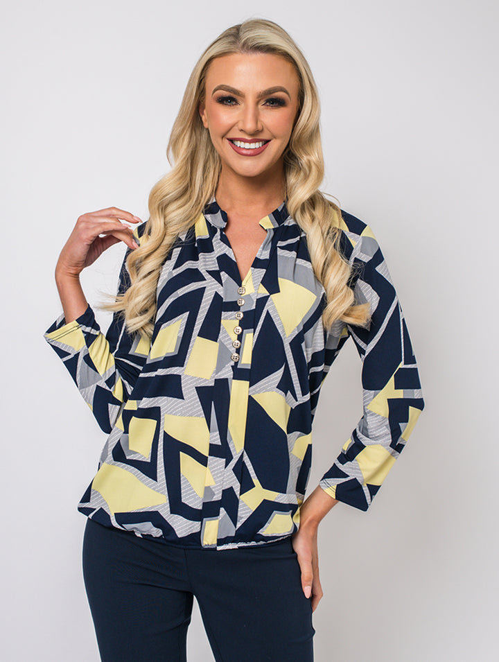Button Top - Lemon/Navy